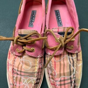 Sperry Top-Sider Women’s Boat Shoes  Size 7.5 Pink Plaid Preppy Nautical